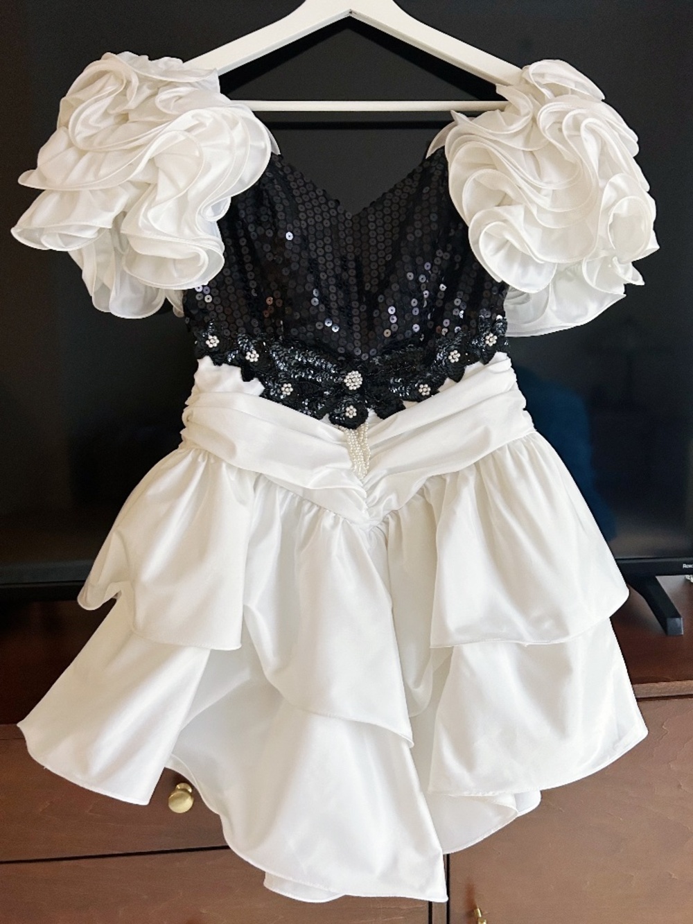 Vintage 1980’s Alyce Designs Black White Sequin Party Prom Dress, Burlesque